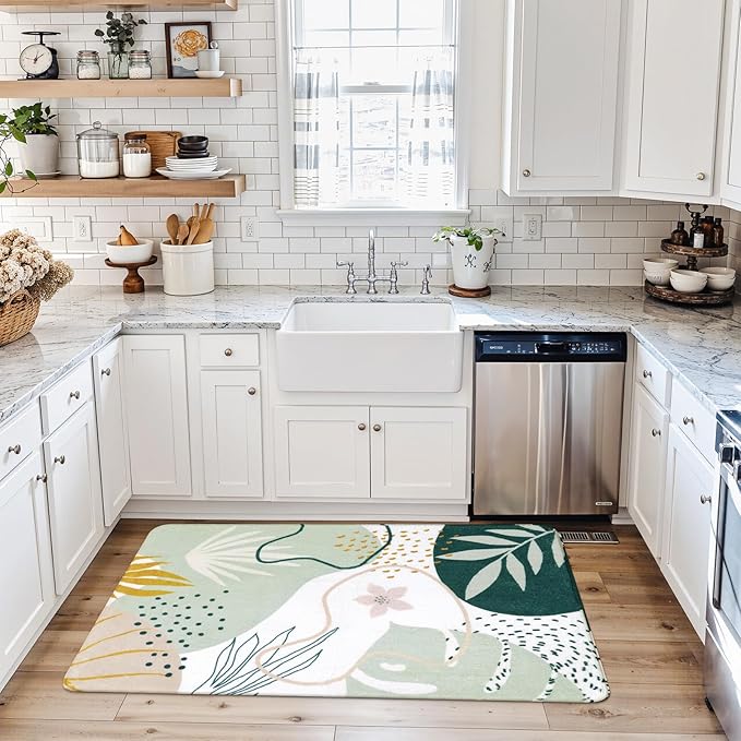 Lahome Washable Hallway Runner Rug - 2x4 Rugs for Bedroom Non-Slip Low-Pile Soft Bath Runner Rug Laundry Room Area Rug Botanical Print Throw Green Kitchen Mat Carpet Runner for Entrance Living Room