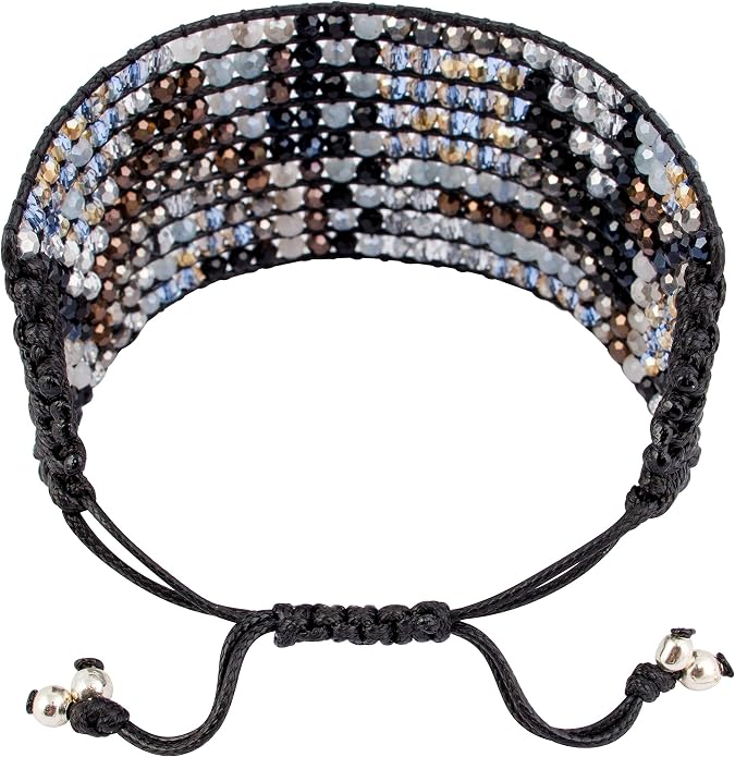 Joob Joob Handmade Boho Bracelets For Women - Colorful Crystal Beaded Bracelets - Easy Adjustable Leather Cuff Bracelet with Slider Opening
