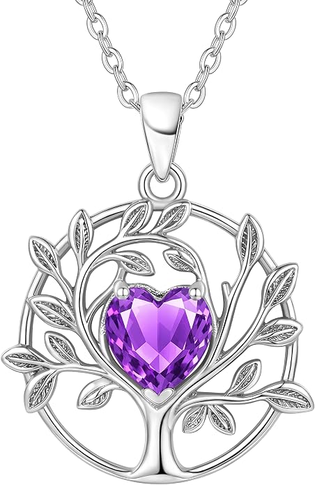 ADITA GOLD Tree of Life Necklace for Women, 925 Sterling Silver Birthstone Pendant, Simulated Gemstone, Jewelry