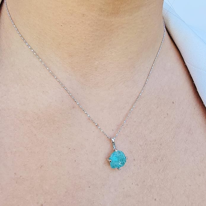Natural raw gemstone pendant chain necklace with white gold over 925 solid sterling silver, birthstone dainty solitaire gift for her, uniquelan jewelry