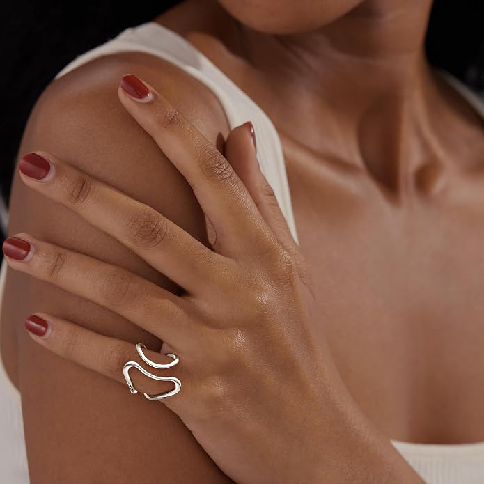 Gelbesty Waterproof Gold Statement Rings for Women, 14K Gold Plated Chunky Open Stackable Rings Non Tarnish Fashion Adjustable Stainless Steel Pinky Knuckle Signet Vintage Ring Jewelry Size 5-11