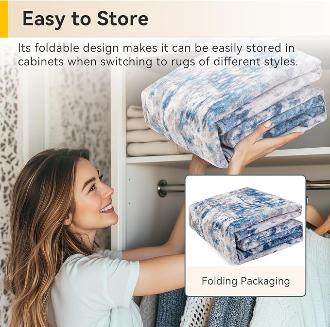 RELEANY Washable Area Rugs Square 7ft Non-Slip Modern Abstract Soft for Living Room Entryway Bedroom Kitchen, Print Pattern, Blue Grey Navy Gray