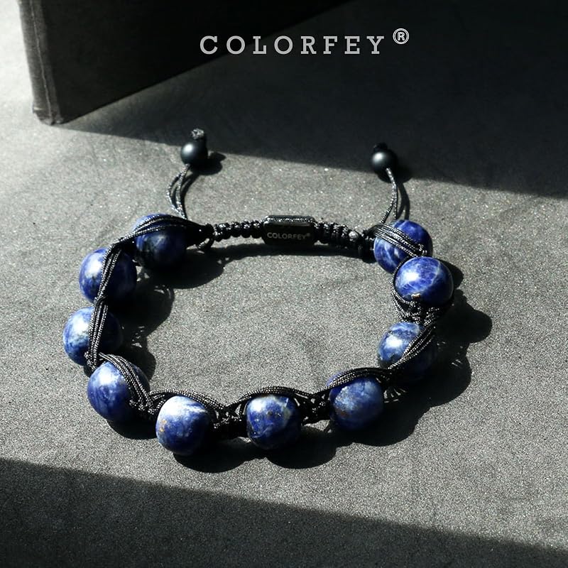 Healing Crystal Sodalite Bead Bracelet for Men, Natural Sodalite Crystal Bracelets Healing Blue Stone Bracelet for Men 10mm, Protection Energy Bracelets Handmade Bead Jewelry for Him