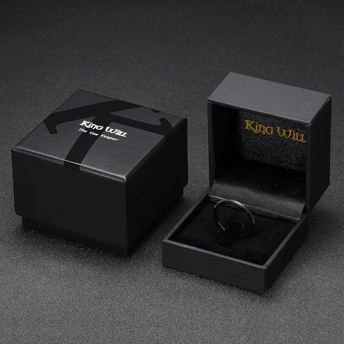King Will Tungsten Men's Wedding Ring - Available in 6mm to 10mm, Black/Silver, Matte Finish, Beveled Polished Edge, Comfort Fit
