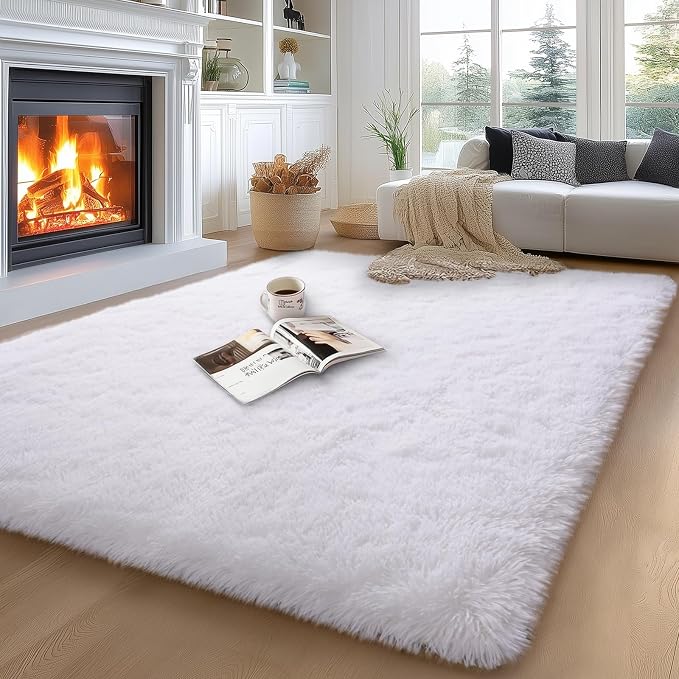 qulint 5x7 White Rugs for Living Room, Shag Fluffy Rug for Bedroom Nursery | Soft Large Carpet for Kids Room, Shaggy Fuzzy Alfombras Modernas for Boys and Girls Dorm Classroom Christmas Home Decor