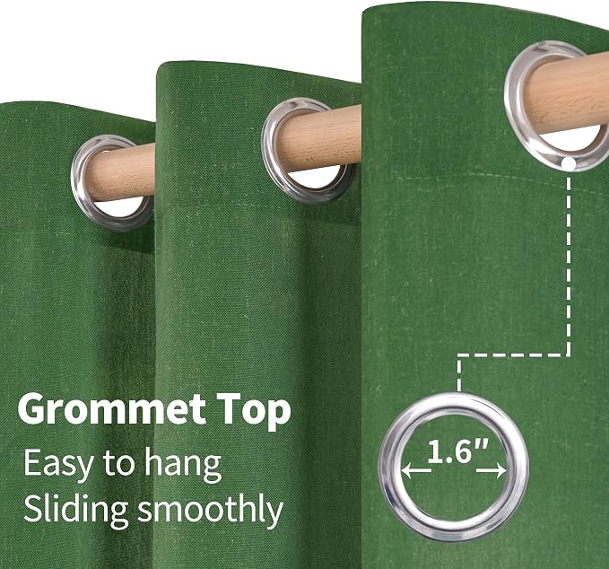 YoungsTex Forest Green Linen Curtains for Living Room 72 Inches Length, Light Filtering Drapes Privacy with Grommet for Bedroom Dining Room Farmhouse Spring Decorative, 2 Panels, 52 X 72 Inch