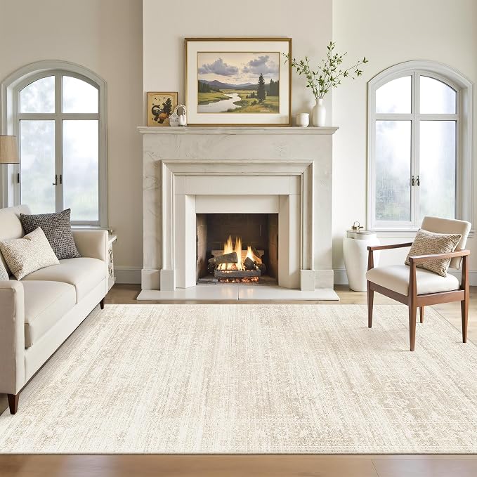 Soalmost 5x7 Area Rugs for Living Room, Washable Soft Rug Beige/Cream | Non-Slip Low Pile Natural Vintage Floral Rug Throw Carpet for Dining Room Bedroom Home Office Nursery 5'x7'