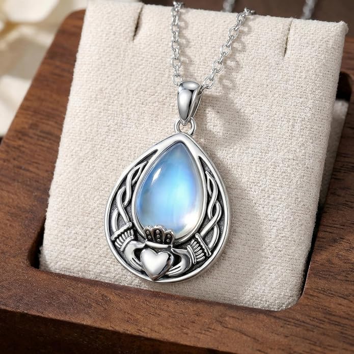 PELOVNY Celtic Knot Necklaces for Women 925 Sterling Silver Gemstone/Birthstone Teardrop Infinity Necklace Irish Celtic Pendant Jewelry Gifts for Mom Daughter Wife