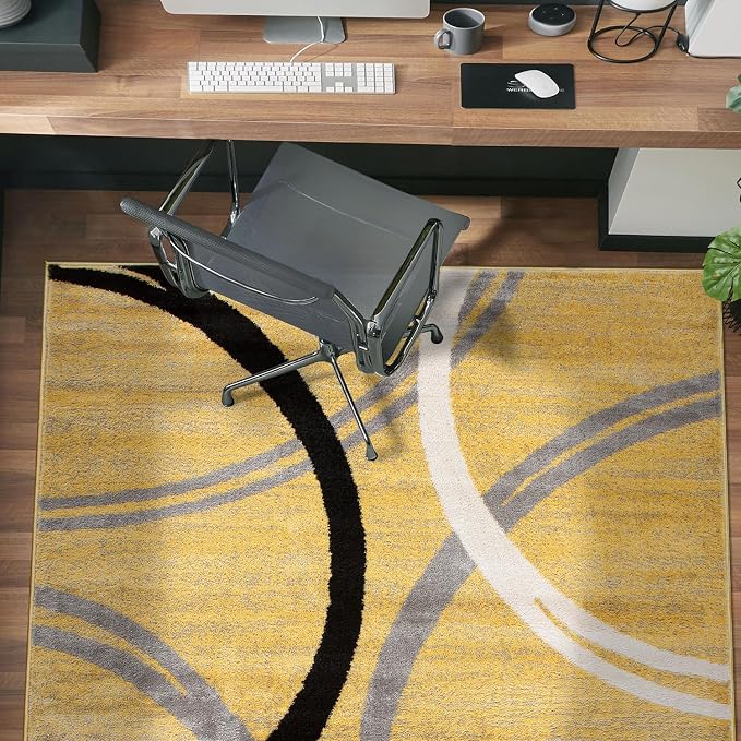 Rugshop Wavy Circles Jute Backing Living Room Area Rug Yellow 5'3" x 7'3"