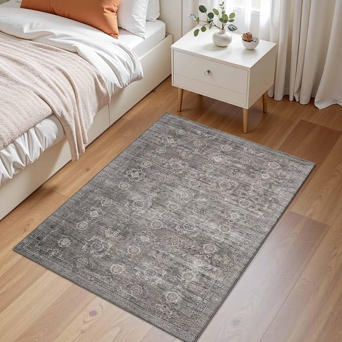 Rugxara 2x3 Entryway Rug Door Mat, Washable Samll Rug, Non Slip, Taupe/Grey | Rug for Entry Entrance Bathroom Kitchen, Stain Resistant, Soft Throw Accent Rug, Low Pile Front Door Mat, Vintage Boho Carpet