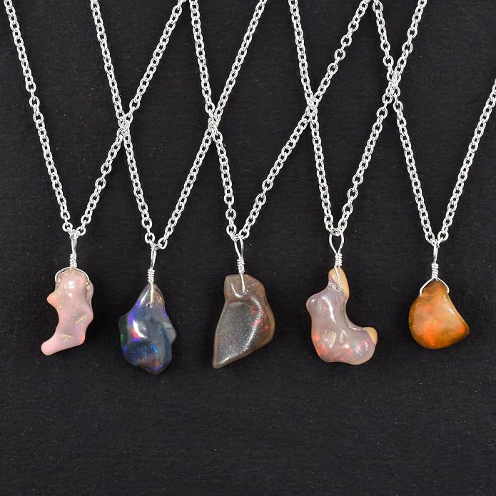 Raw Gemstone Dainty Pendant Necklace for Women, Natural Birthstone Handmade Jewelry, Healing Chakra Crystal, Silver Plated Chain 18" Birthday Gift for Her