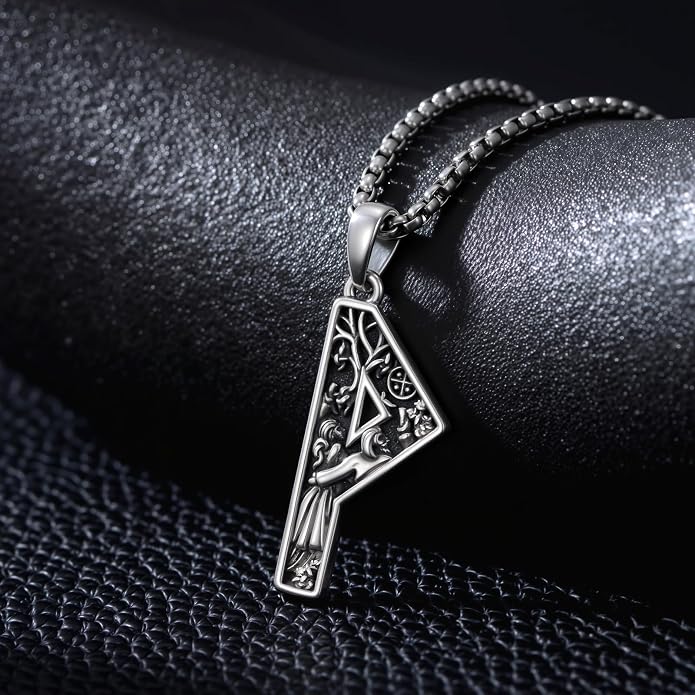 Viking Necklace 925 Sterling Silver Viking Rune Letter Pendant Norse Jewelry Gifts for Men Father