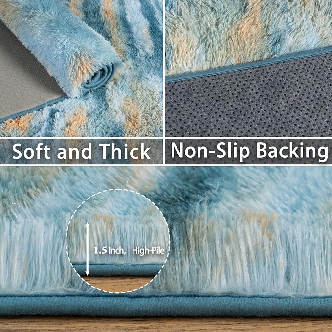 Dssimo 2x6 Abstract Runner Rug for Hallway Bedroom Bedside Living Room | Soft Fluffy Shag Upgrade Non-Slip Carpet for Kids,Girls Boys and Teens Decorations for Living Room Dorm Nursery Classroom