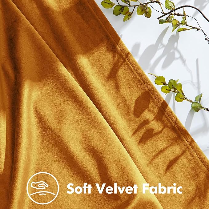 MIULEE Mustard Yellow Velvet Curtains 84 inches Long, Pinch Pleated Blackout Drapes with Hooks, Thermal Insulated Pinch Pleat Panels for Bedroom Living Room, 2 Panels