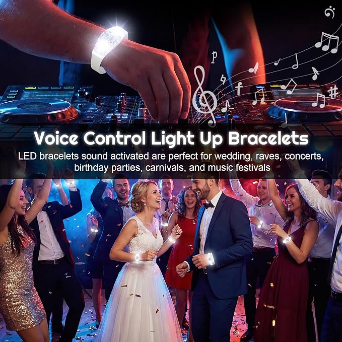 24 Pcs LED Bracelets Sound Activated Light Up Bracelets, Flashing LED Strobe Music Control Light Up Bracelets with Adjustable Buckle for Wedding, Carnival Parades,Concerts, Evening Ice-Skating Parties