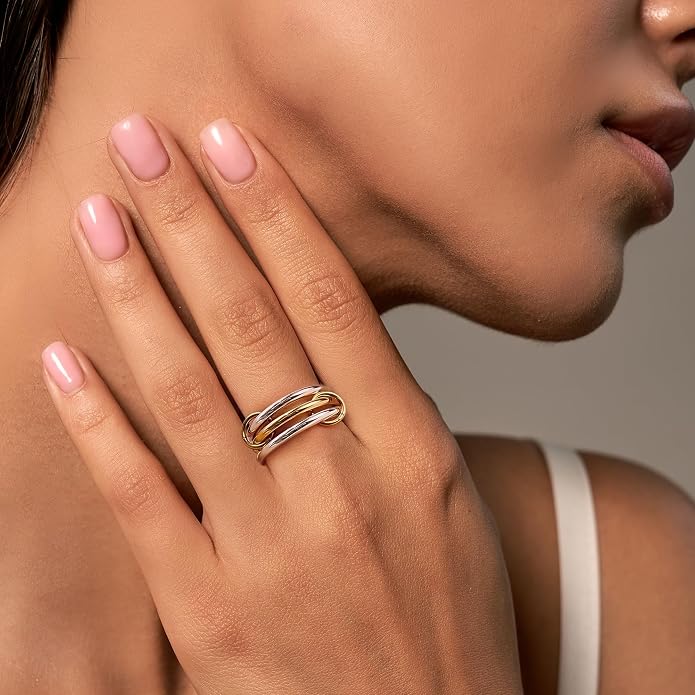14K Gold filled Detachabie Stackable Rings for Women,Separated Non Tarnish Gold and Silver Rings,Statement Ring Set,Openable sleek Bands Stacking Ring Fashion Jewelry Gift