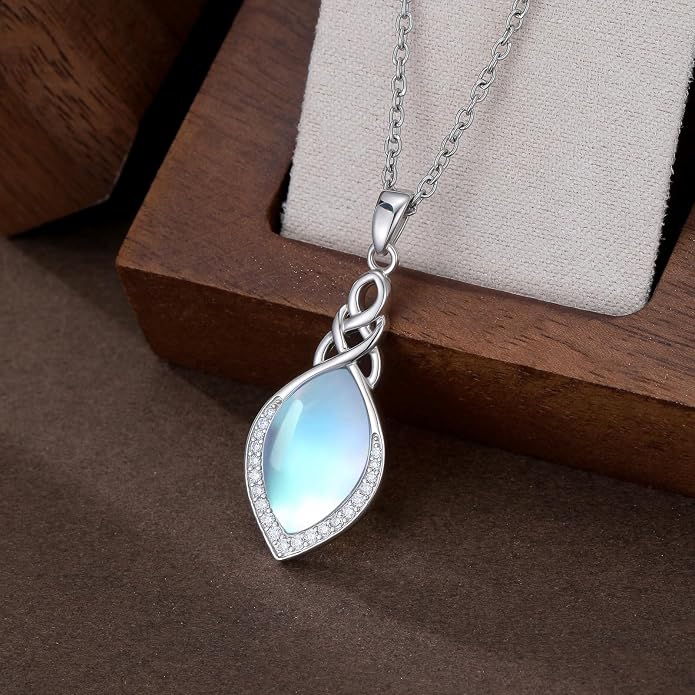 PELOVNY Celtic Knot Necklaces for Women 925 Sterling Silver Gemstone/Birthstone Teardrop Infinity Necklace Irish Celtic Pendant Jewelry Gifts for Mom Daughter Wife