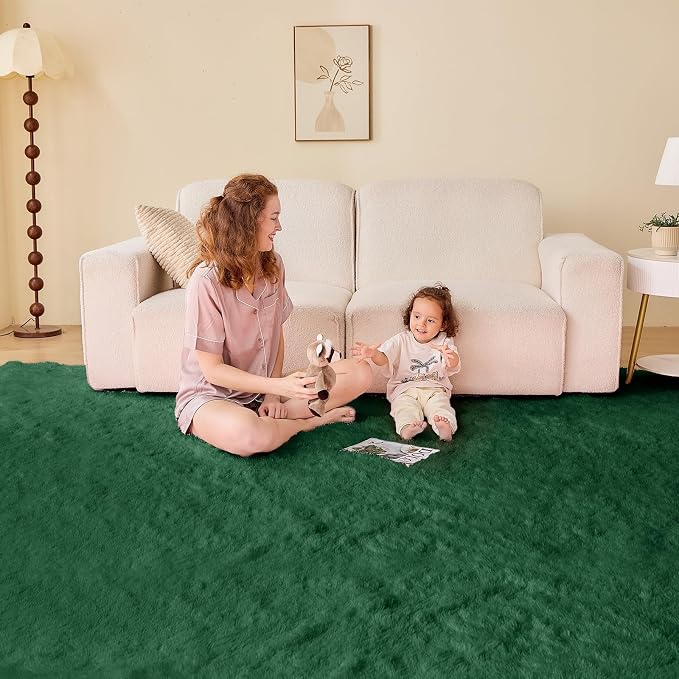 OPPODREAM 9x12 Forest Green Rugs for Bedroom, Ultra-Soft Fluffy Area Rugs for Living Room, 9 x 12 Shag Carpet for Nursery, Kids, Girl, Boy, Baby, Plush, Fuzzy, Shaggy, Cute Home Decor
