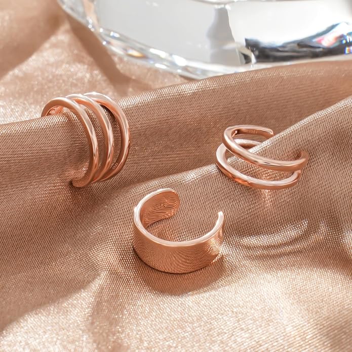 CHIC & ARTSY 925 Sterling Silver Ear Cuffs for Women, Non Piercing Clip On Cartilage Cuffs, Adjustable Fake Conch & Helix Earrings, Gold Plated & Oxidized Various Styles