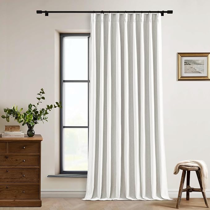 Beige White Pinch Pleated 100% Blackout Linen Curtains W60xL108 1 Panel | Black Out with Liner, Memory Trained, Pinch Pleat with Back Tab, Energy Efficient, Thermal Insulated Window Drapes 1 Panel