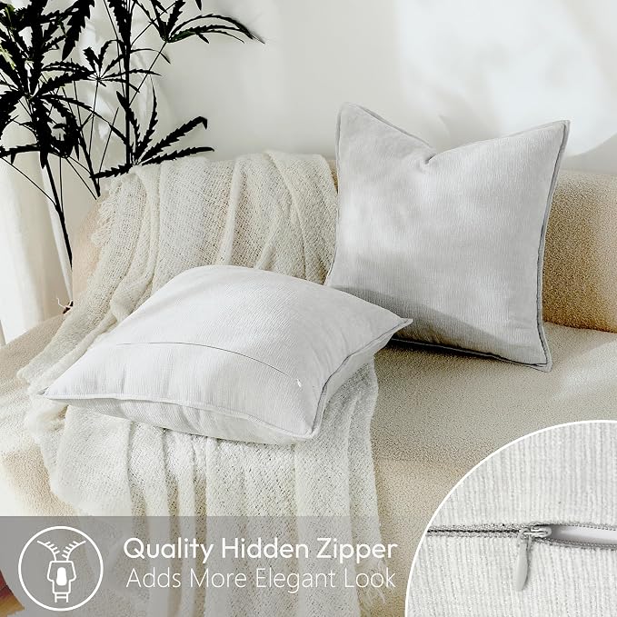 Stellhome Pack of 2 Soft Textured Throw Decorative Pillow Covers Square Accent Solid Chenille Cushion Cover Cozy Farmhouse Pillow Case for Couch Sofa Bedroom Living Room 26x26 Inch, Light Grey