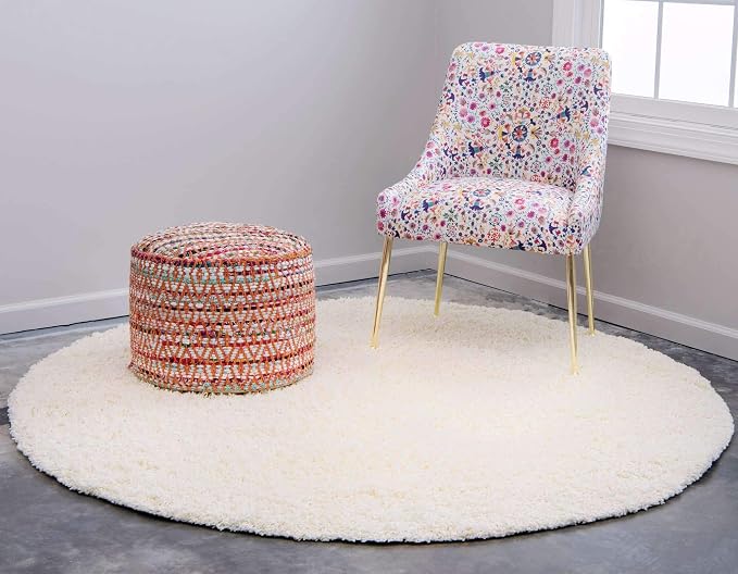 Unique Loom Solid Shag Collection Area Rug (8' Round, Pure Ivory)
