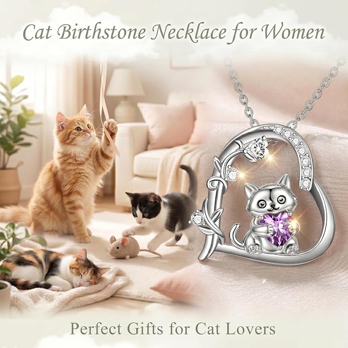 PELOVNY Teddy Bear Necklace for Women 925 Sterling Silver Bear/Highland Cow/Fox/Cat/Axolotl Birthstone Necklace Christmas Birthday Jewelry Gifts for Mom Daughter Wife Sister
