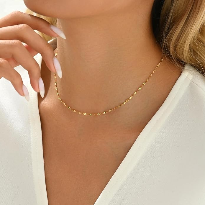 Gold Chain Necklace for Women Dainty Simple Satellite Beaded Twisted Chain Choker Necklace Everyday Jewelry Christmas Gifts