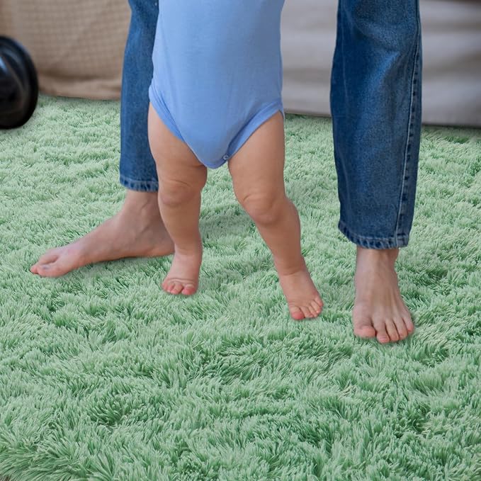Soft Fluffy Sage Green Rug for Living Room Bedroom, 6x9 Shaggy Area Rugs | Non-Slip Light Green Rug for Nursery Kids Room Dorm Room Home Decor, Indoor Plush Floor Mint Green Carpet