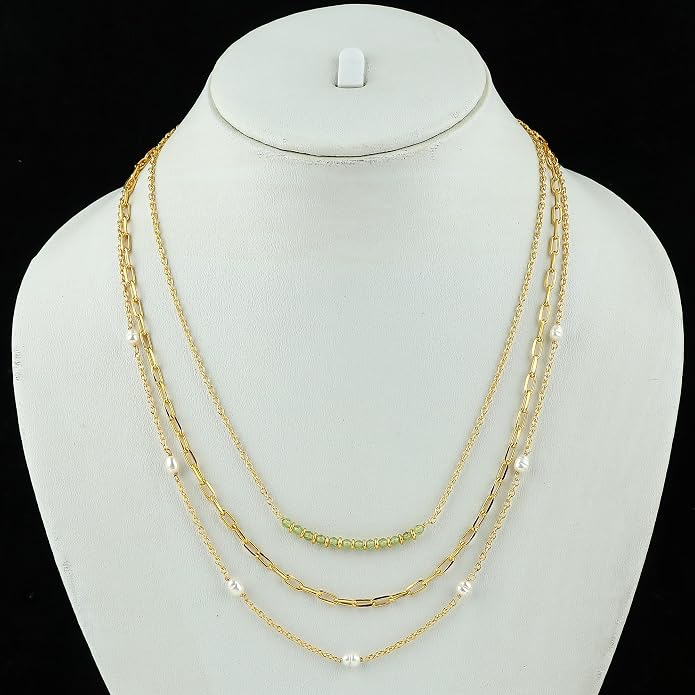 Beads With Pearl 3 Layered Necklaces for Women 14k Gold Plated Dainty Stackable Choker Necklaces for Women Trendy Layering, Cuban Link, Paperclip Chain, For Women Gifts