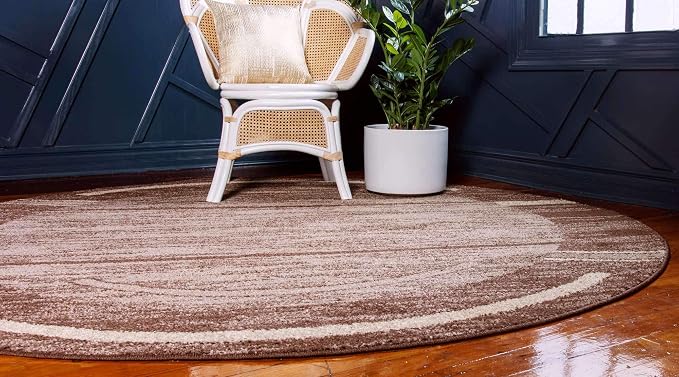 Unique Loom Autumn Collection Modern Contemporary Casual Abstract Area Rug (Brown/ Beige Border, 3 ft 3 in Round)