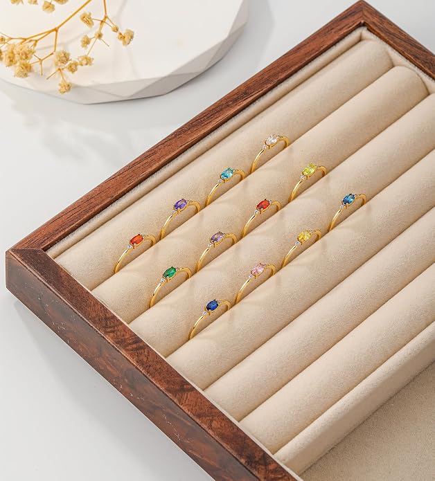 Lunvky 14k Gold Plated Birthstone Rings for Women Teen Dainty Stackable Pinky Rings Non Tarnish CZ Emerald Green Gemstone Thumb Finger Band Ring Cute Jewelry Birthday Gift Size 6-11