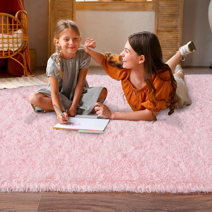Dssimo Fluffy Pink Rug for Living Room 9x12 Extra Large Area Rugs | Ultra Soft Plush Fuzzy Upgrade Non-Slip High Pile Carpet for Kids, Grils, Dorms,Nursery Rooms, Home Modern Decor Aesthetic