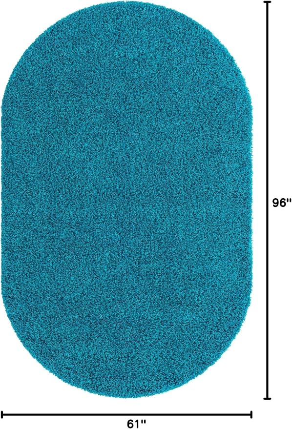 Unique Loom Solid Shag Collection Area Rug (5' 1" x 8' Oval, Turquoise)
