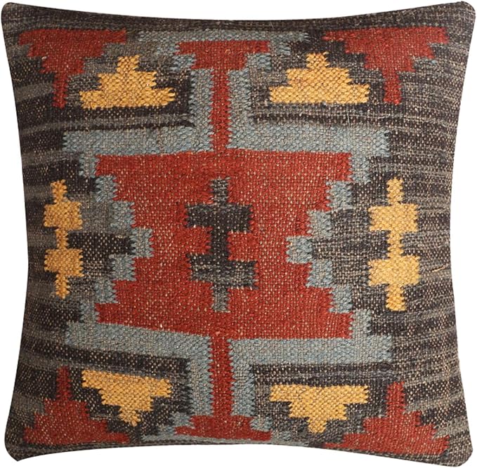 Set of 4 Wool Jute Vintage Kilim Cushion Covers,Home Decor Pillowcases Handwoven Turkish Pillow Decorative Throw Pillow Covers (Multicolor-5)