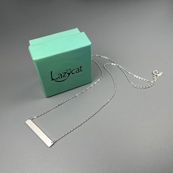 Lazycat Name Bar 18K Plated Bar Necklace,Engravable Name or Blessings Necklace