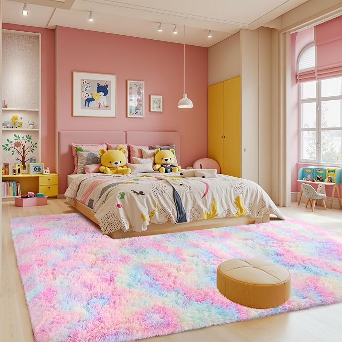Sour Lemon Area Rugs 9x12 Living Room Bedroom, Large Fluffy Shag Rug | Shaggy Carpet, Soft Plush Furry Bedside Rugs, Anti Slip, Washable Area Modern Rugs Floor Mat for Kids Girls Boys Living Room