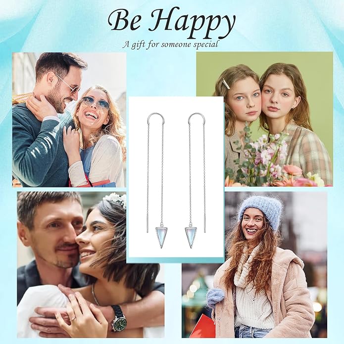 Threader Earrings Triangle Earrings Sterling Silver Created Opal Dangle Drop Long Chain Earring for Women Thread Earrings