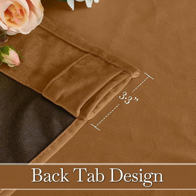 RYB HOME Bronze Velvet Curtains for Bedroom Living Room, Thermal Insulated Privacy UV Heat Blocking Luxurious Soft Rod Pocket Back Tab Drapes for Nursery, 52" W x 108" L, 2 Panels
