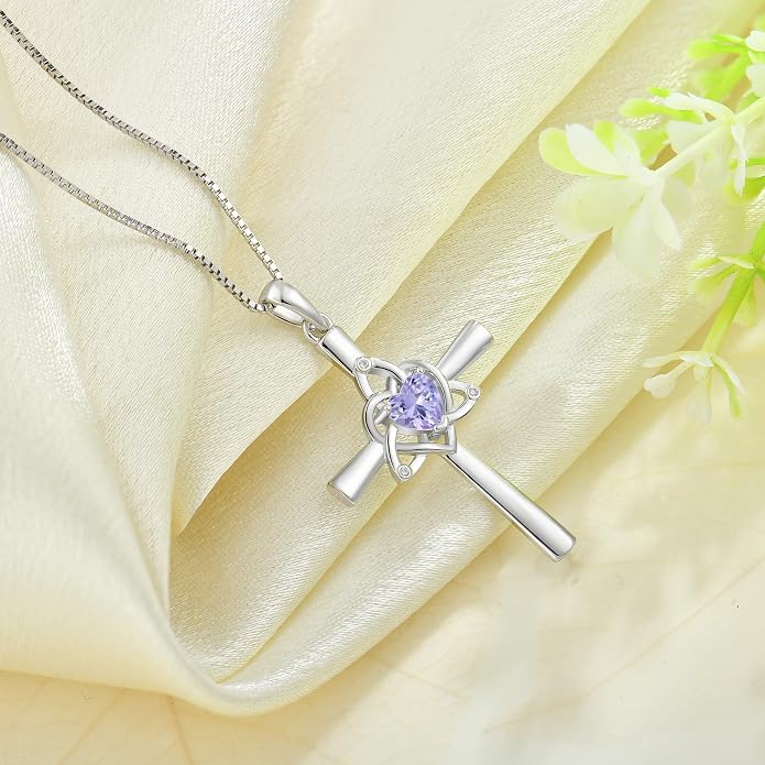 Celtic Cross Necklace 925 Sterling Silver Necklace for Women Birthstone Necklace Jewelry Gifts for Christmas Birthday or Anniversary Birthday