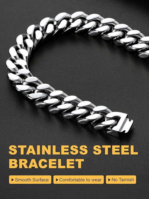 U7 Cuban Link Bracelets for Men Stainless Steel Wrist Bracelet Silver Black Gold Cuban Hand Chain Bracelet for Mens Women, 5/7/9/12mm Width, 7.5/8.3/9 Inch Length Classic Jewelry with Box Packed
