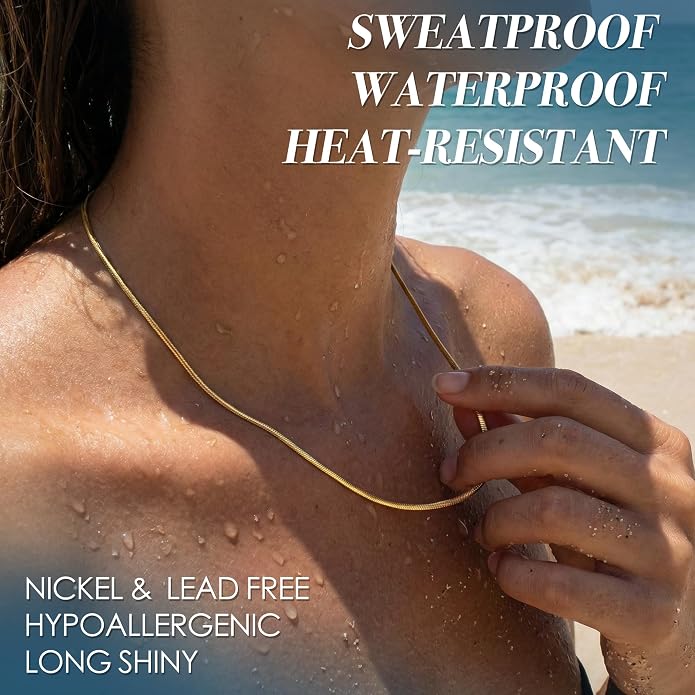 WomenGifts 14K Gold Silver Plated Herringbone Necklace for Women, Dainty Snake Chain Choker, Trendy Simple Long Layered Jewelry Non Tarnish, 3/4/5/8mm,14,16,18,20,22,24,26 Inch Thin & Chunky Options