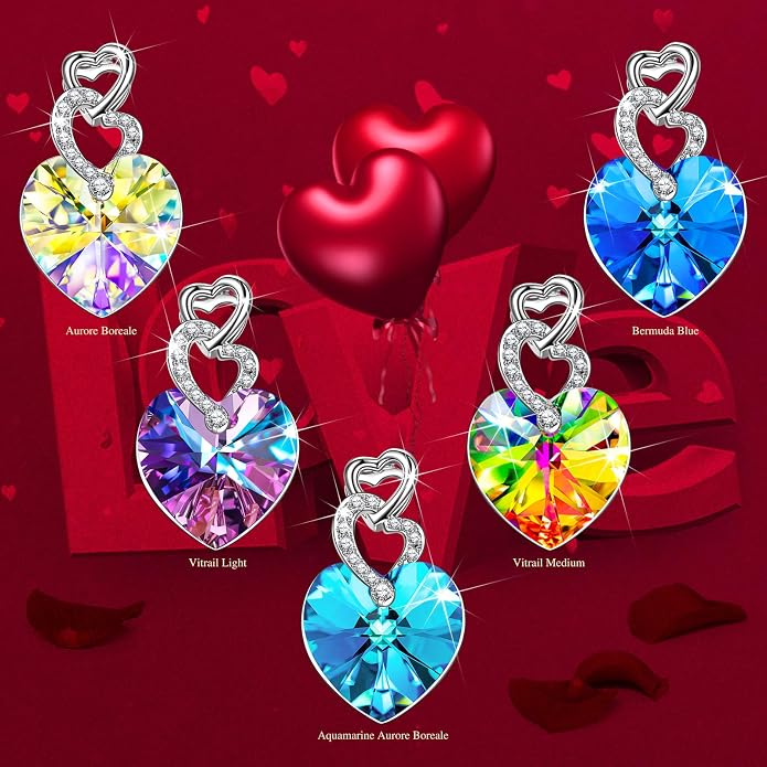 14K White Gold Plated Heart Crystal Necklace for Women, Gift Packaging Included for Your Special Her, Hypoallergenic for Sensitive Skin