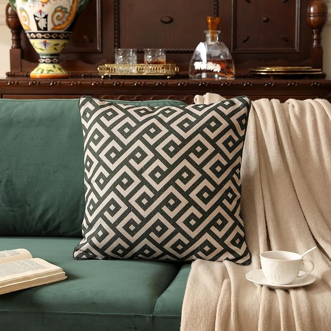 ISAENNE Vintage Linen Square Throw Pillow Cover,Set of 2,18"x18"-Murad B | Designer French Pillow Cover,Concealed Zipper Design,Sofa,Bedroom,Living Room,Lounge Chairs,All Season Home Decor