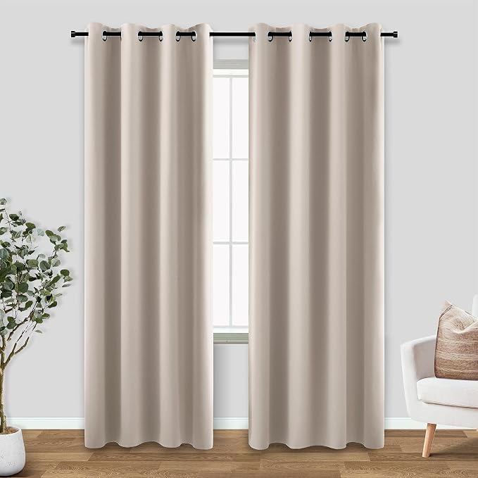 KOUFALL Oatmeal Neutral Blackout Curtains 84 Inches Long for Living Room, Thermal Insulated Modern Curtain for Bedroom, 2 Panels Set, Tan Beige