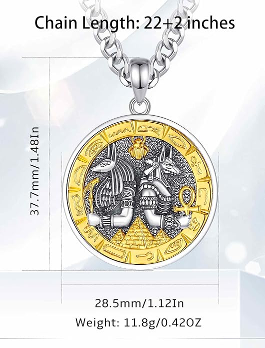 INFUSEU Mythology Pendant Necklaces for Men, Viking Norse Mjolnir Egyptian Anubis Ankh, 22-24 Inch Chain
