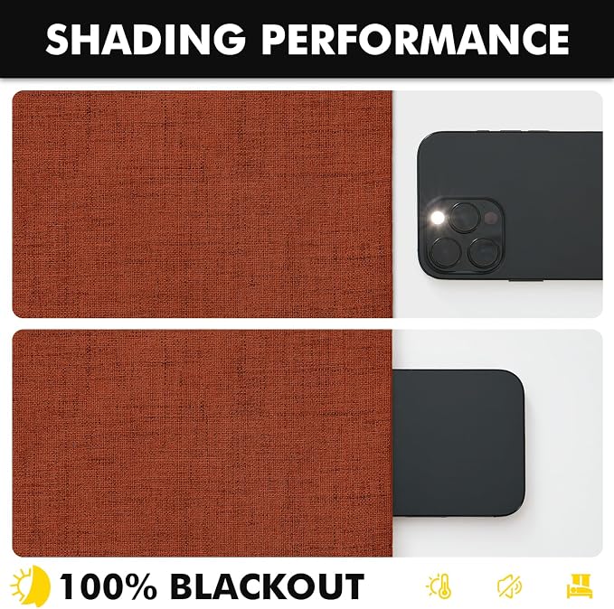 MIULEE Fall 100% Blackout Linen Curtains 42 x 84 Inch Burnt Orange 2 Panels | Thermal Insulated, Room Darkening Drapes for Bedroom Living Room, Back Tab Rod Pocket Pinch Pleated, Solid Luxury Decor