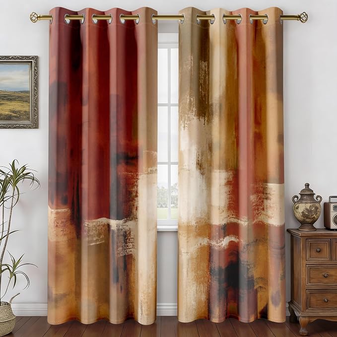 Asuexpect Burnt Orange Curtains for Living Room 2 Panels Abstract Rust Curtain Room Darkening Grommet Window Drapes Modern Decorative Window Treatments for Bedroom, 52x72 Inches