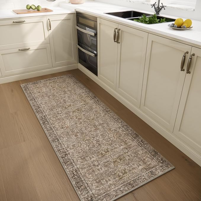 Machine Washable Hallway Runner Rug: 2'x6' Kitchen Rugs Soft Non-Slip Low Pile Vintage Boho Carpet Runners for Indoor Entryway Kitchen Bedside Bedroom Bathroom Farmhouse Decor