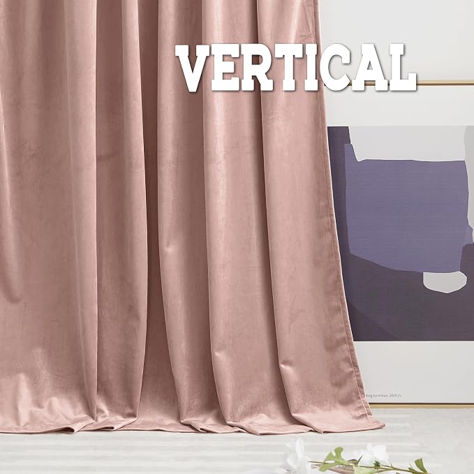 RYB HOME Rose Pink Velvet Curtains 102 inches, Back Tab Soft Fabric Room Darkening Thermal Insulated Luxurious Home Decor Curtains for Living Room Bedroom, W 52" x L 102", 2 Panels Set